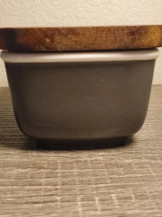 Dark Gray Ceramic Butter Dish Natural Acacia Wood Lid Silicone Seal EUC - Picture 3 of 7